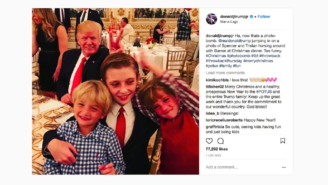 Trump Photobombs picture of son and grandchildren at Mar Logo